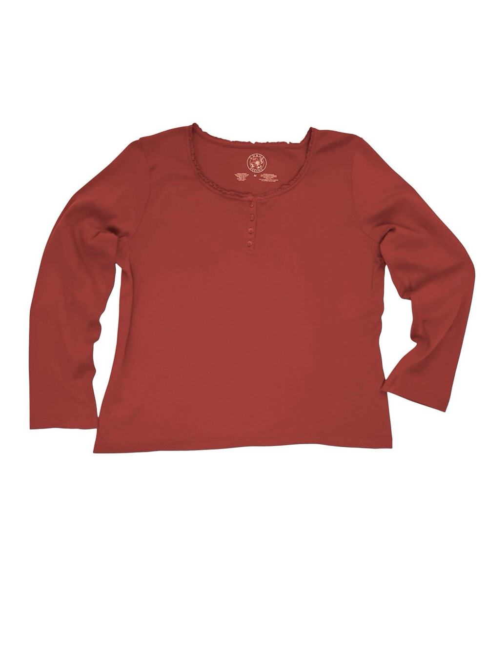 Chaus Organic Cotton Top Medium Firebird Red Long Sleeve Everyday Henley Shirt
